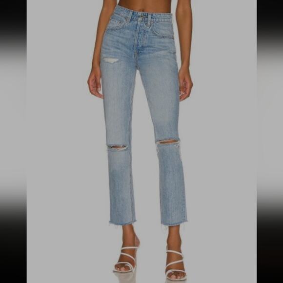 NWT GRLFRND "Karolina" Distressed High Rise Straight Crop Jeans Size 28 - Picture 1 of 9